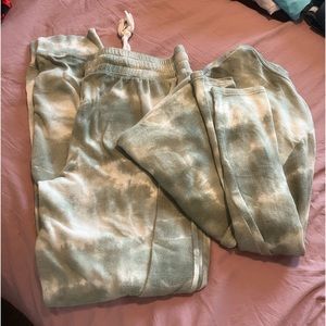 green tie dye pj set